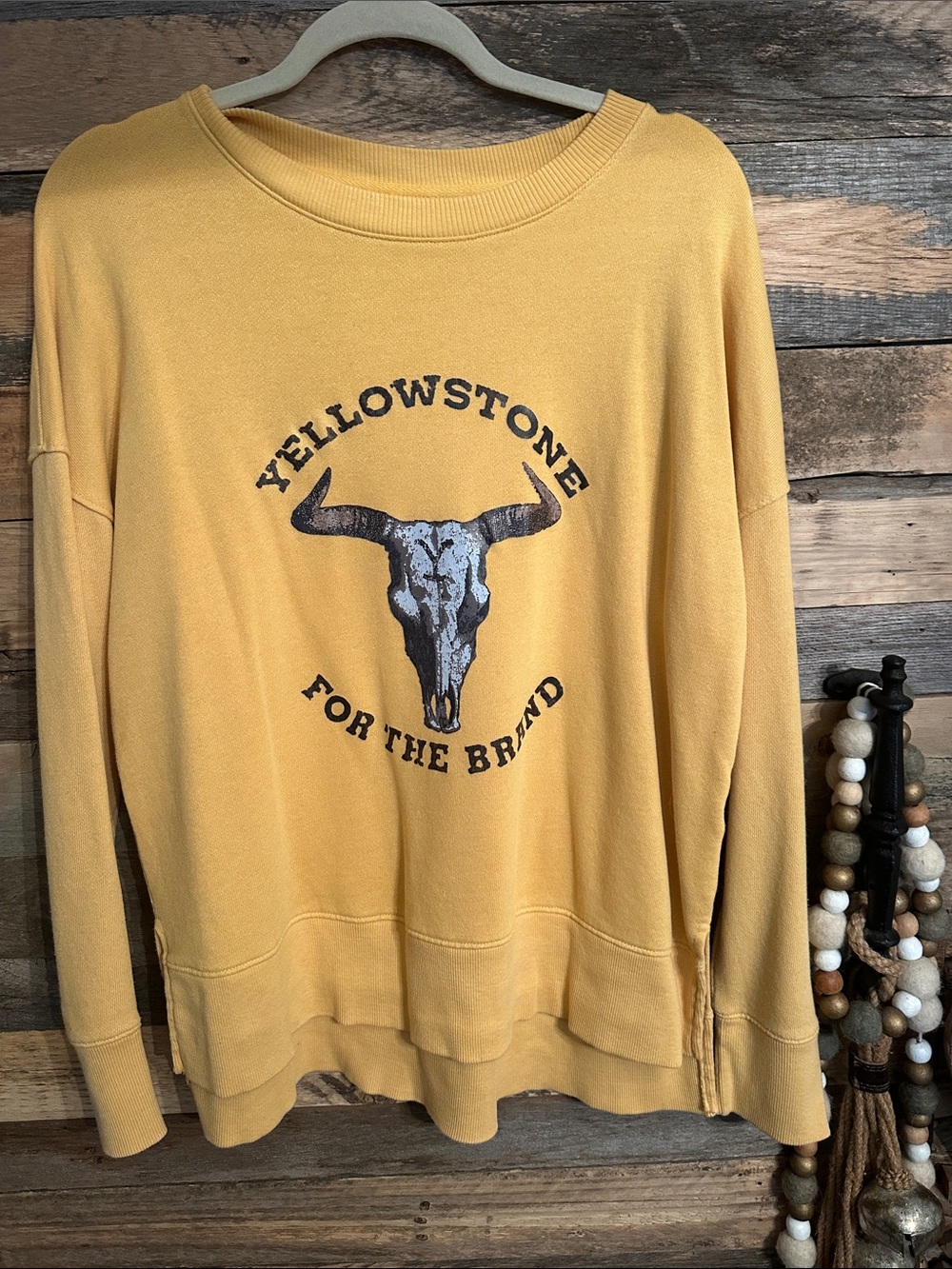 Yellowstone Graphic Crewneck Sweater - Mustard runs big
